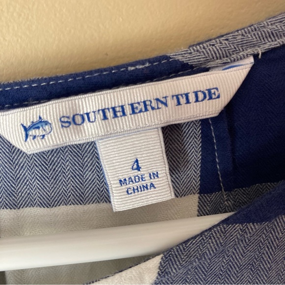 Southern Tide Women’s Jillian Navy Check Peplum Top - Picture 4 of 6